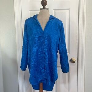 Vintage Jayre button down long sleeve nightgown floral pockets royal blue Size M